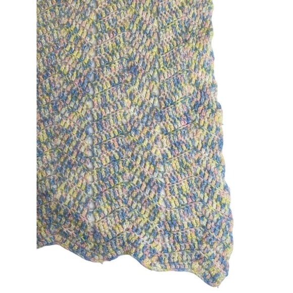Pastel Hand Crochet Afghan Chair Throw Baby Blanket 53” x 36” Pink Yellow Blue‎ - Picture 2 of 10